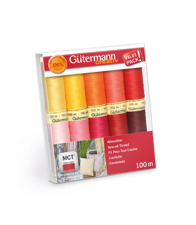 Thread Set: Sew-All 10 x 100m Red, Pink and Yellow