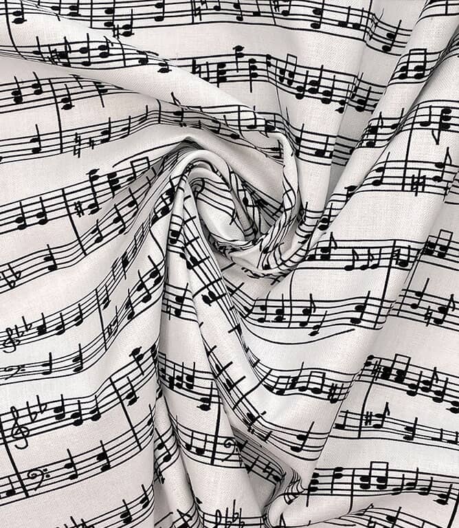 Music Notes Fabric / White