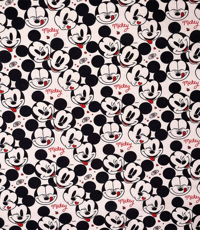Mickey Hearts Fabric / White