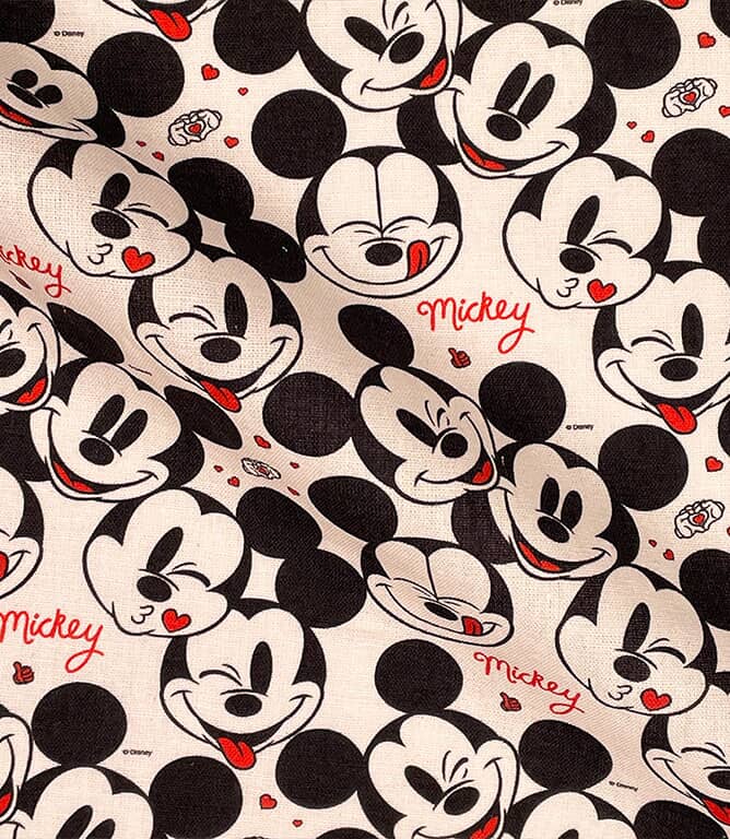 Mickey Hearts Fabric / White
