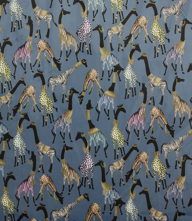 Cheeky Giraffe Velvet Fabric / Indigo Cheeky Giraffe Velvet Fabric / Indigo