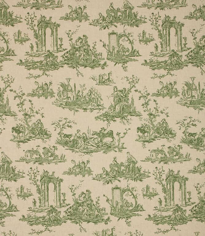French Toile Linen Fabric / Sap Green