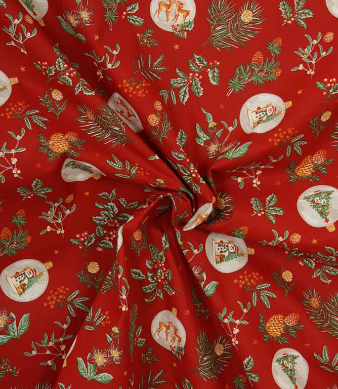 Christmas Globe Fabric / Rouge