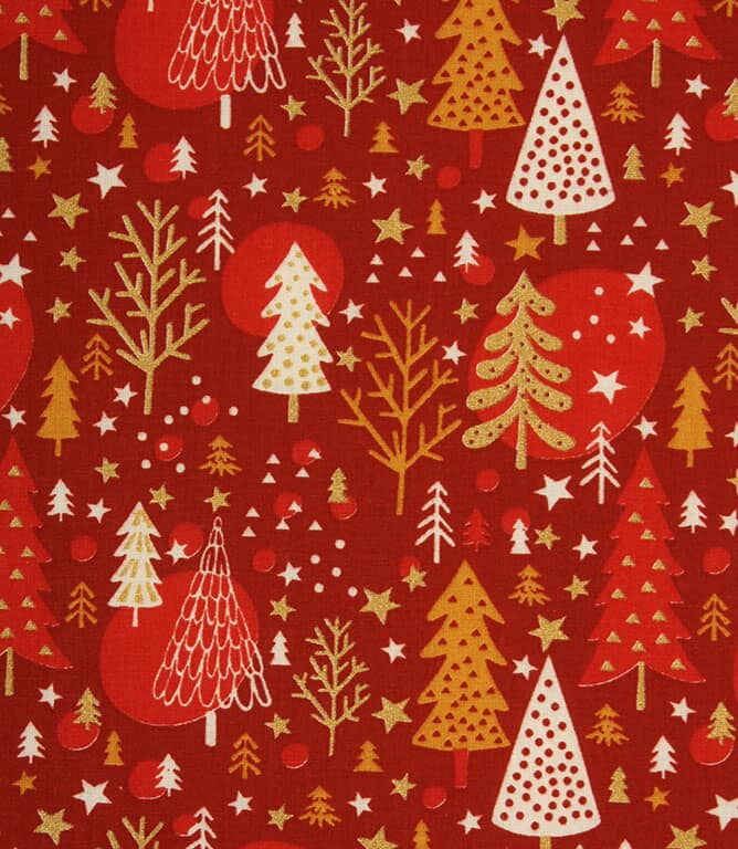 Christmas Forest Fabric / Red
