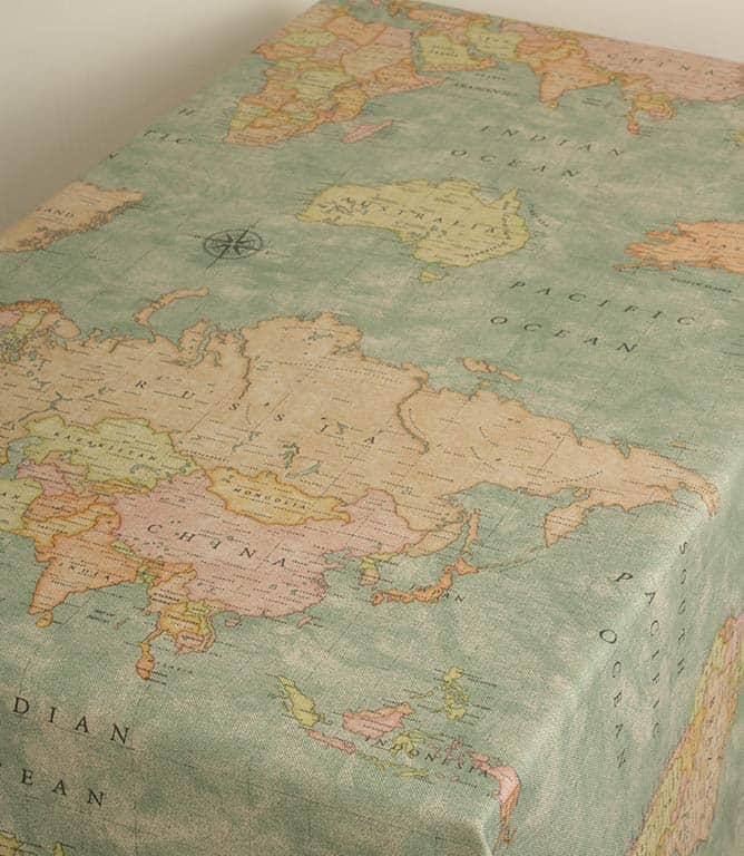 Vintage Maps Acrylic Fabric / Aqua
