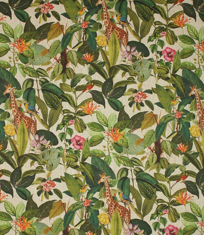 Tropical Giraffe Linen Fabric / Multi Tropical Giraffe Linen Fabric / Multi