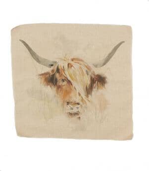 Watercolour Highland Cow Cushion Panel