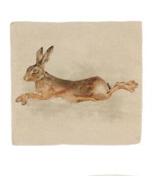 Watercolour Leaping Hare Cushion Panel