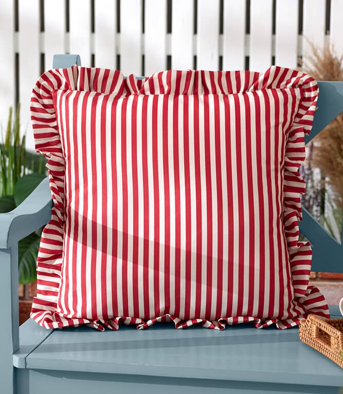 Millie Ruffle Striped Outdoor Candy Red