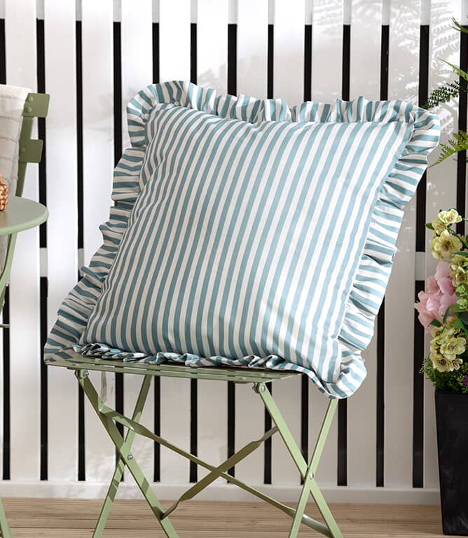 Millie Ruffle Striped Outdoor Duck Egg
