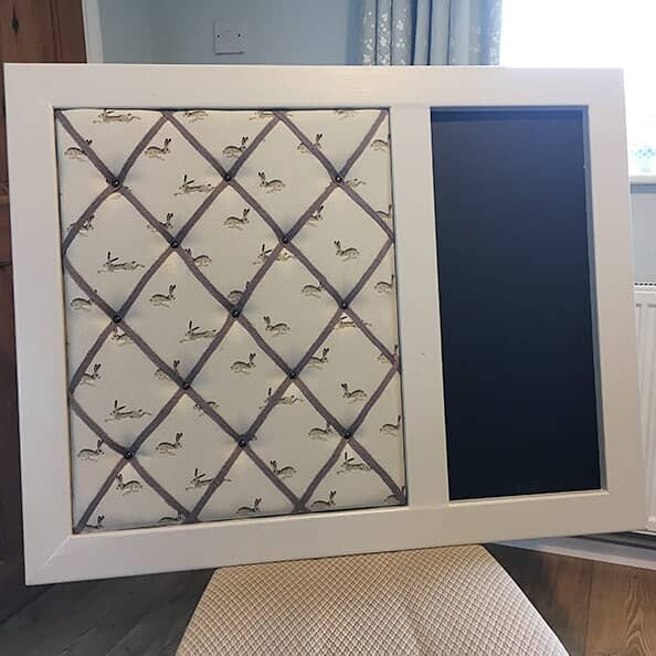 Fabric notice board in Sophie Allport fabric.