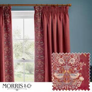 William Morris Curtains / Strawberry Thief Embroidery Berry