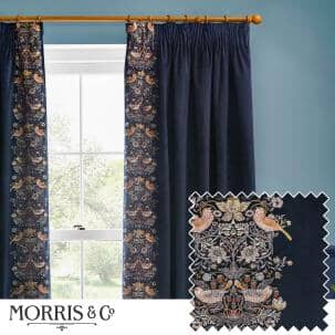 William Morris Curtains / Strawberry Thief Embroidery Indigo