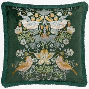 William Morris Cushions / Strawberry Thief Embroidery Forest Green Cushion