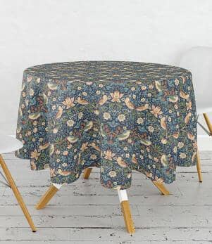 William Morris Tablecloths / Strawberry Thief Navy Acrylic Circular