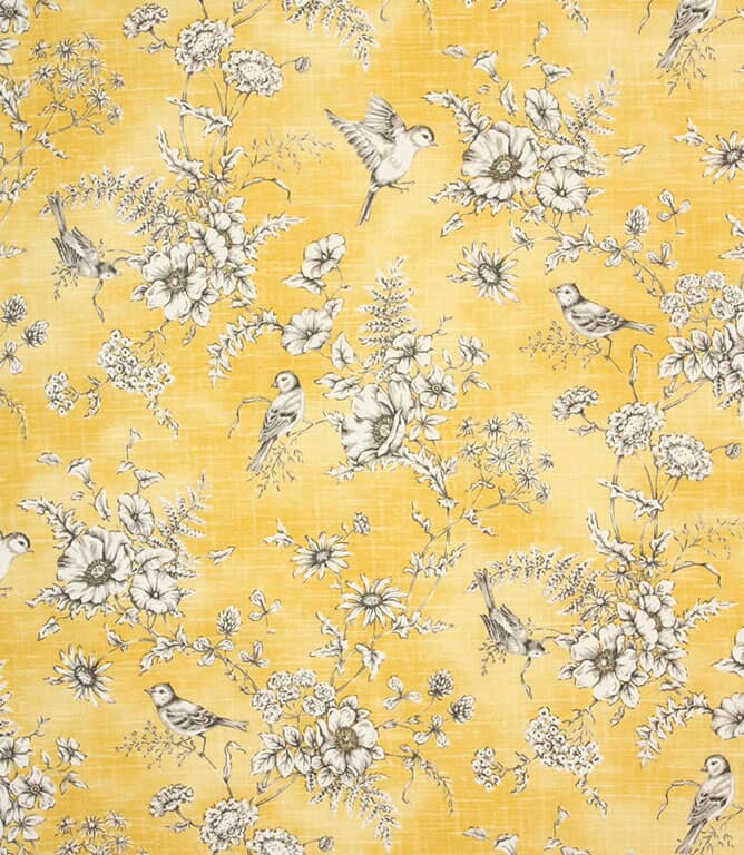 Finch Toile Fabric / Buttercup Finch Toile Fabric / Buttercup