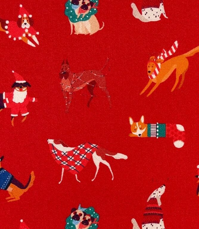 Festive Canines Fabric / Red