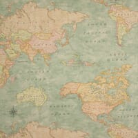 Vintage Maps Fabric / Aqua