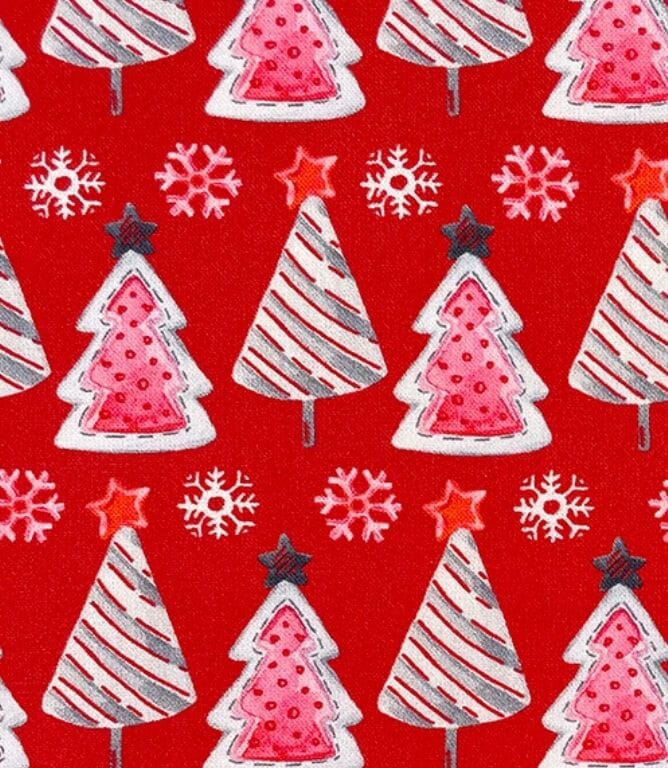 Snowy Forest Fabric / Red