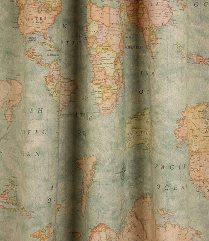 Vintage Maps Fabric / Aqua