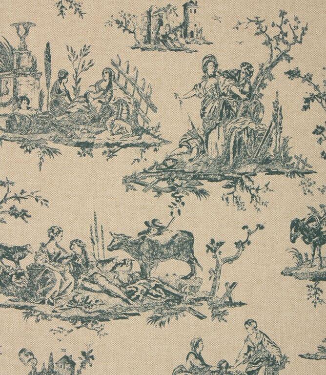 French Toile Linen Fabric / Indigo