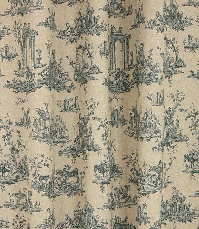 French Toile Linen Fabric / Indigo