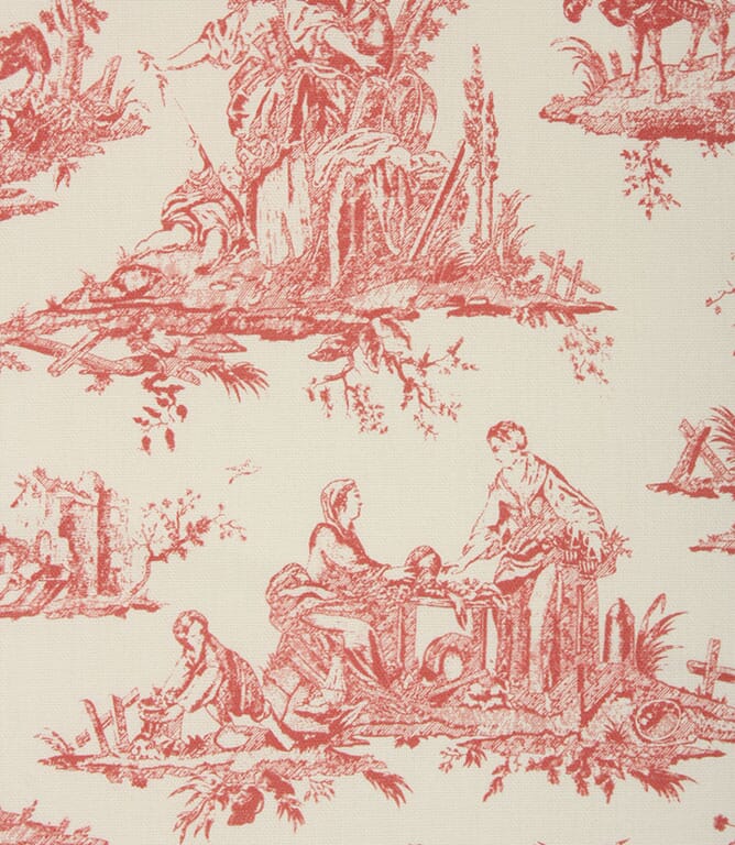 French Toile Fabric / Soft Red