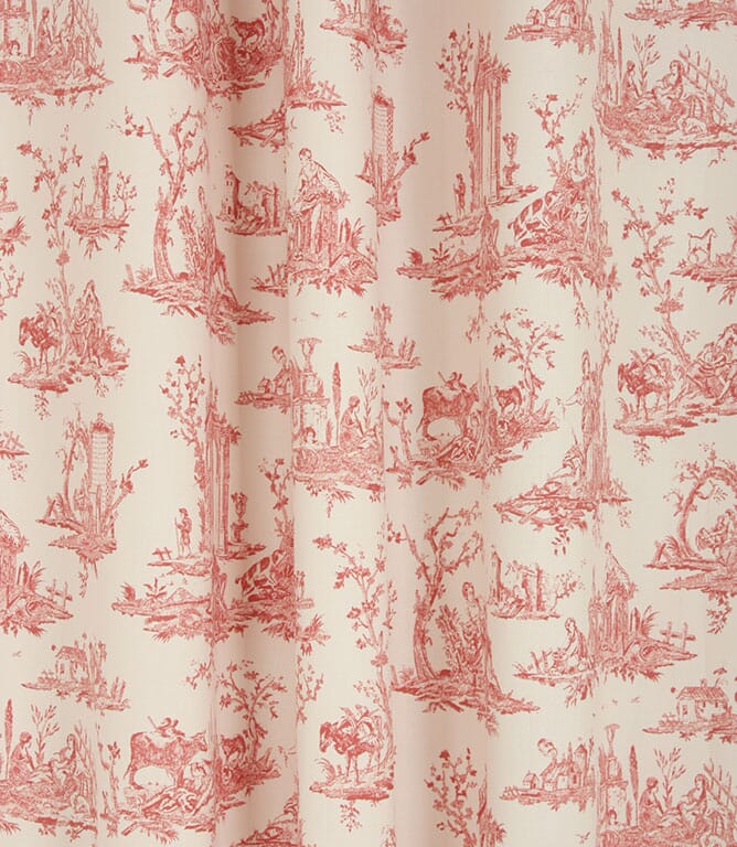 French Toile Fabric / Soft Red