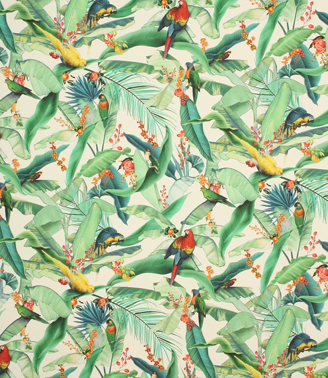 Tropical Parrots  Fabric / Ivory