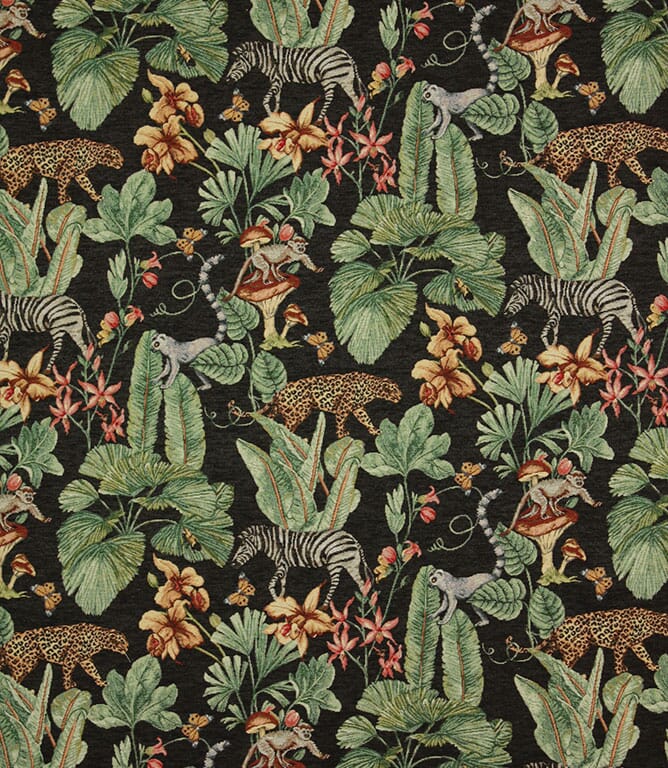 Tropical Forest Tapestry Fabric / Black