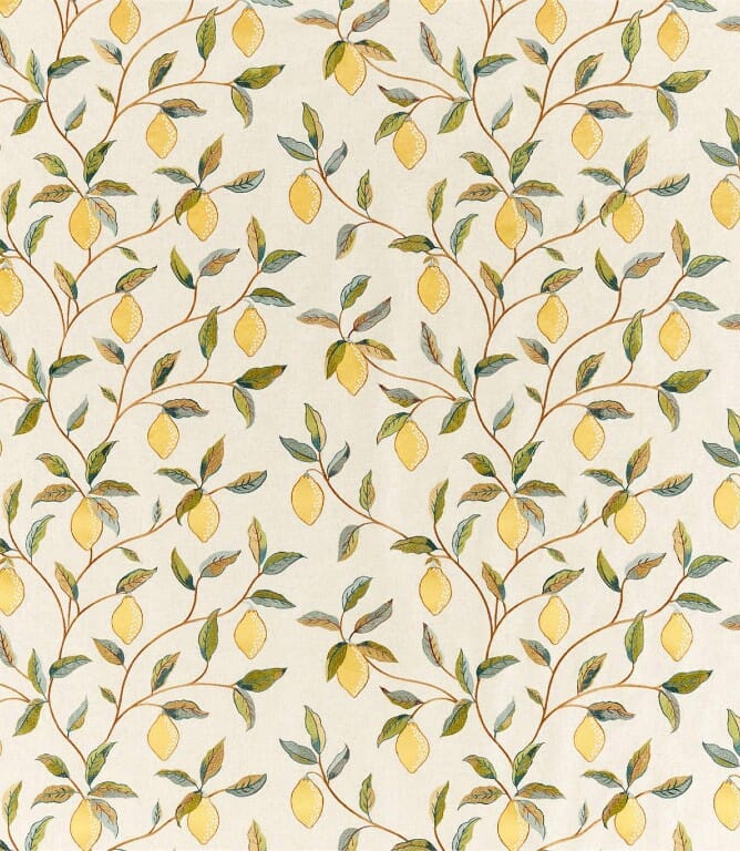 Morris & Co Lemon Tree Embroidery Fabric / Bayleaf / Lemon