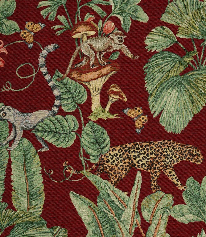 Tropical Forest Tapestry Fabric / Red