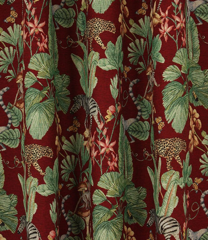 Tropical Forest Tapestry Fabric / Red