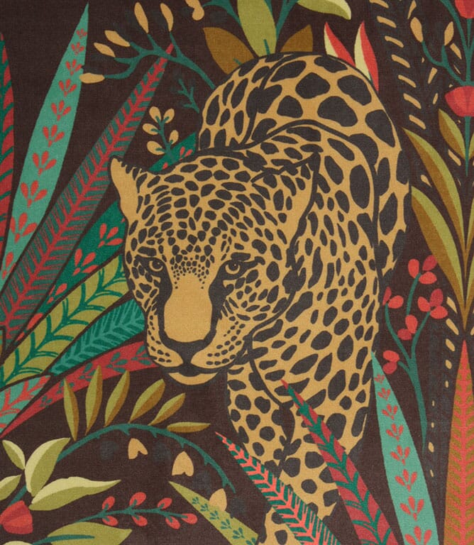 Jungle Jaguar Fabric / Carnelian | Just Fabrics