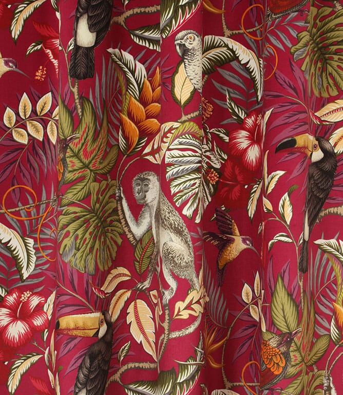 Rainforest Velvet Fabric / Cranberry