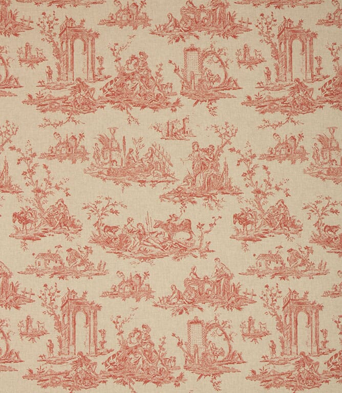 Textiles français Toile de Jouy Fabric (Oberkampf) Bordeaux Red