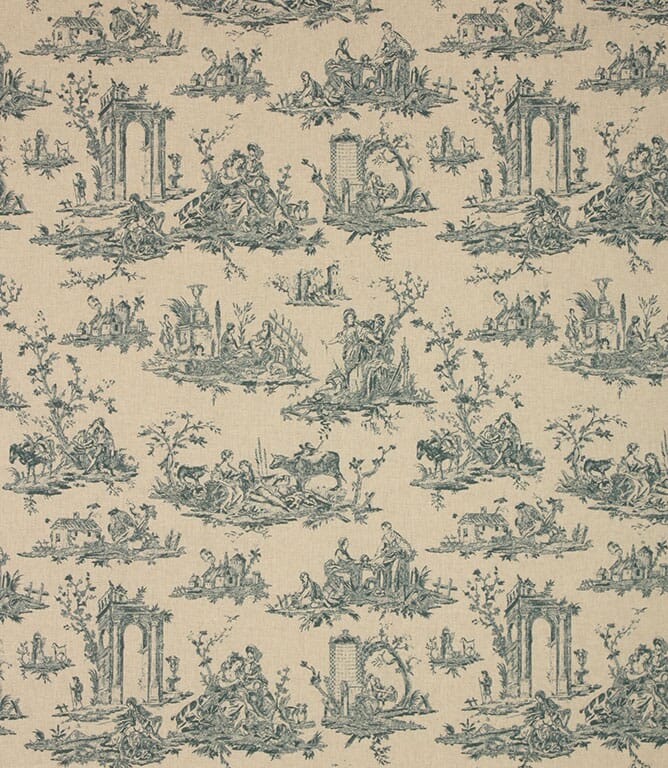 Indigo French Toile Linen Fabric