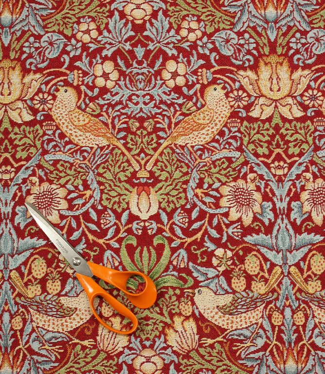 William Morris  Strawberry Thief Tapestry Fabric / Wine