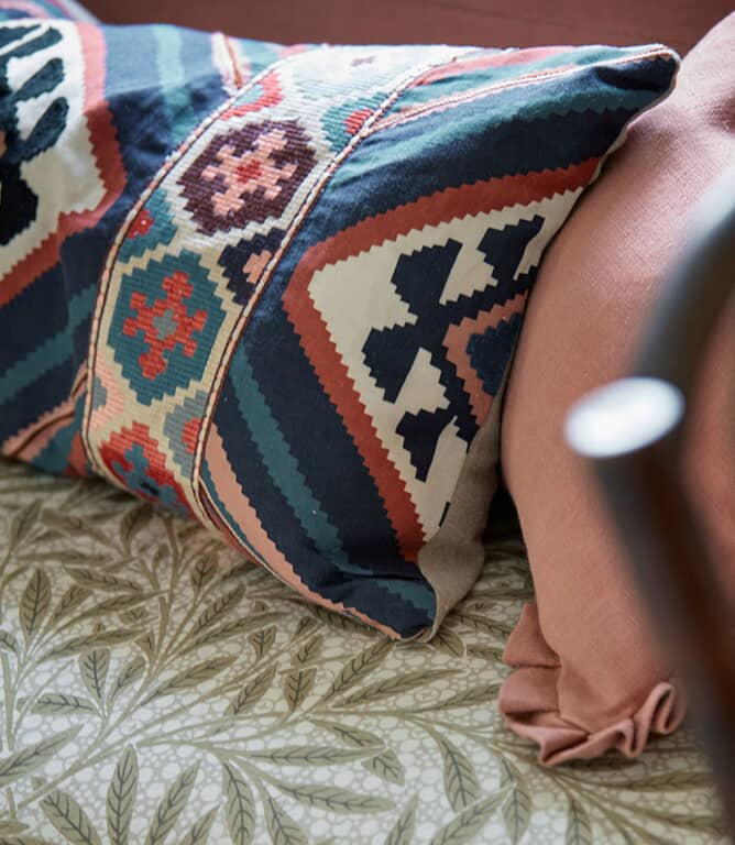 Morris & Co Dorothys Kilim Fabric / Sunflower / Tump Green