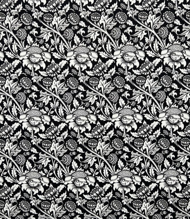 White Flowers Percale Fabric / Black and White