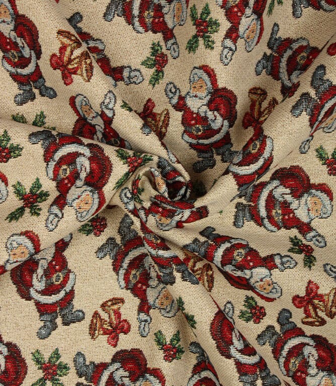 Father Christmas Tapestry Fabric / Red
