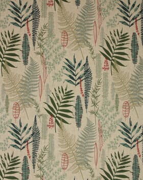 Tropical Leaves Linen Fabric / Eau De Nil / Duck Egg / Sap Green