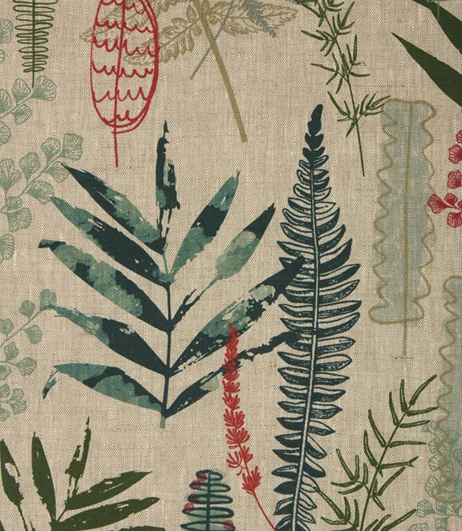 Tropical Leaves Linen Fabric / Eau De Nil / Duck Egg / Sap Green