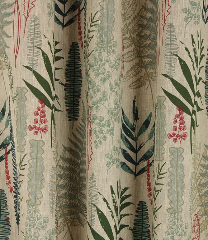 Tropical Leaves Linen Fabric / Eau De Nil / Duck Egg / Sap Green