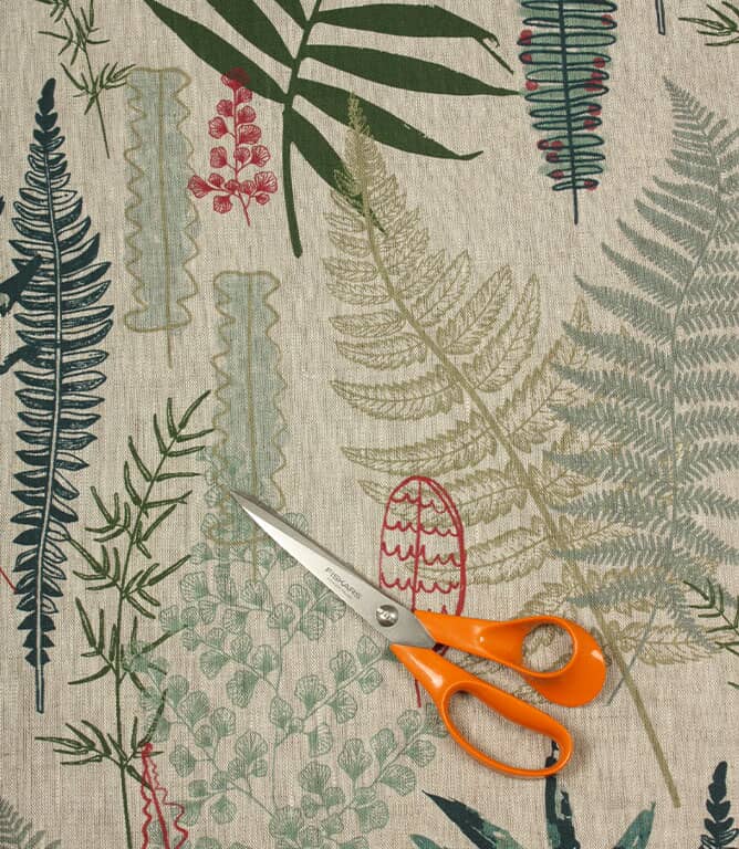 Tropical Leaves Linen Fabric / Eau De Nil / Duck Egg / Sap Green