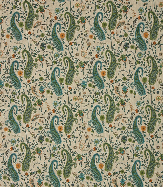 Ocean Blue / Lime Rebecca Linen Paisley Fabric