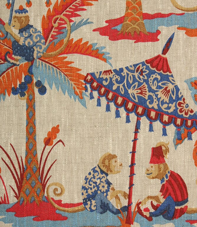 Cheeky Monkey Linen Fabric / Rouge