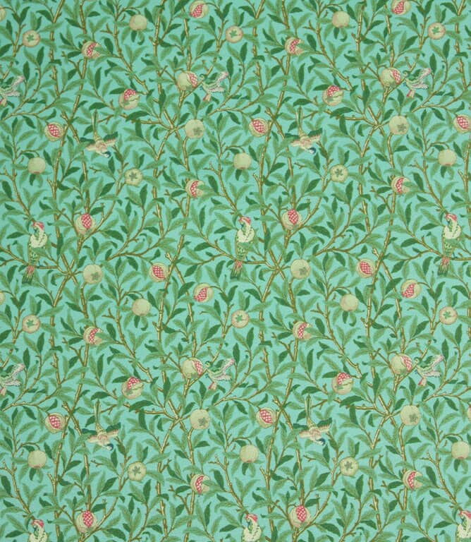 Birds and Pomegranate Outdoor Fabric / Duck Egg