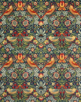 William Morris  Strawberry Thief Velvet Fabric / Navy