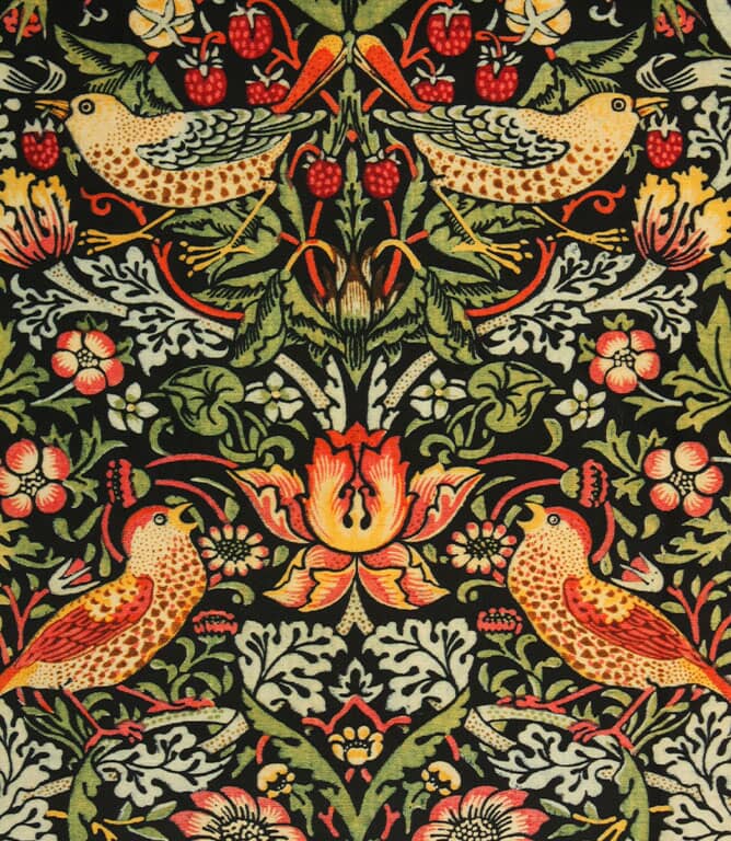 William Morris  Strawberry Thief Velvet Fabric / Ebony